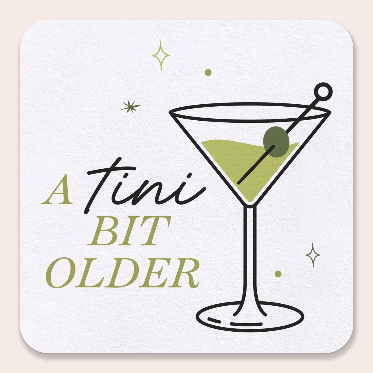 Big Dot of Happiness 25 Ct A Tini Bit Older Drink Coasters, 4-Inch Disposable Square Paper Coasters for Martini Birthday Party